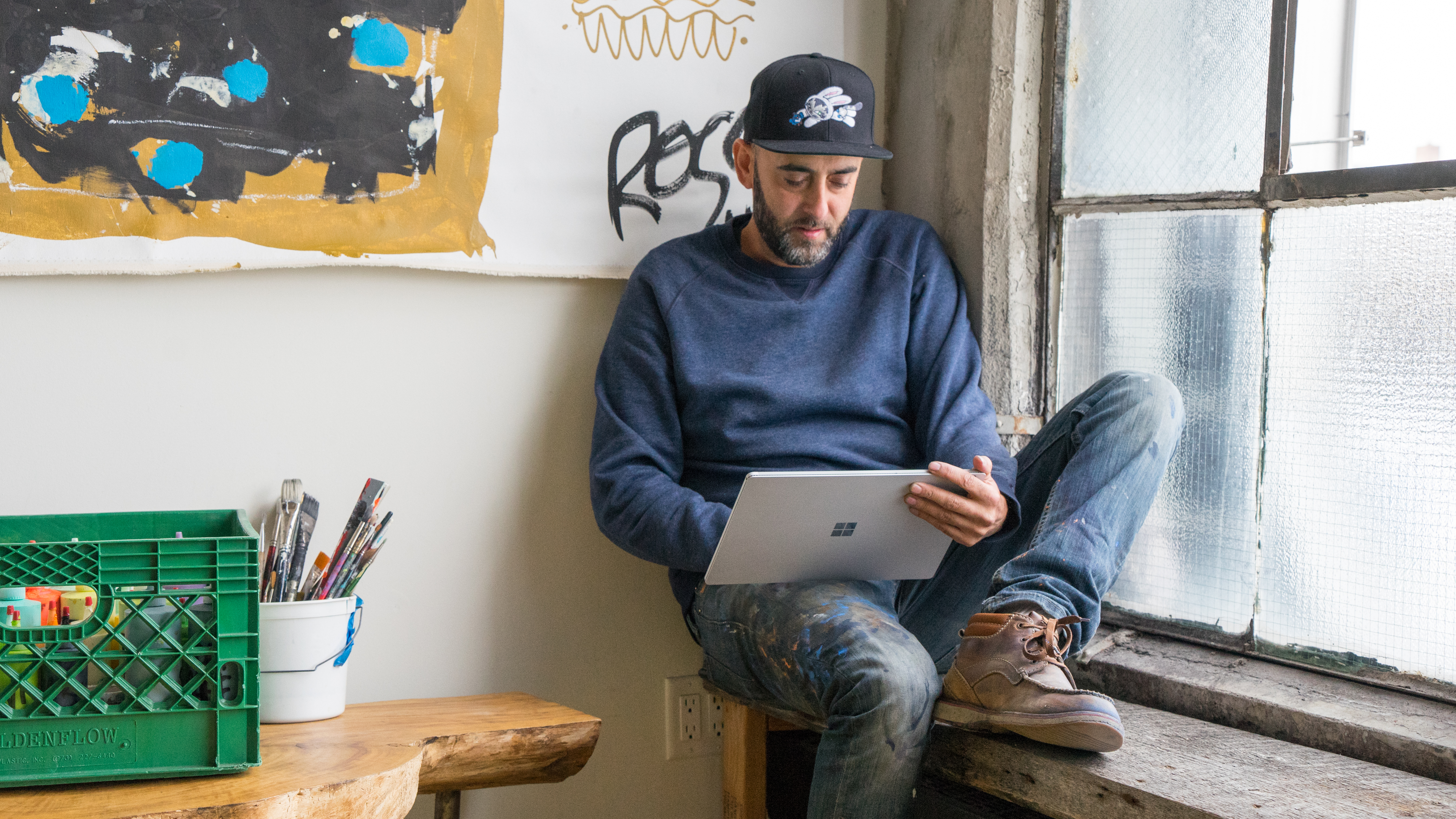 Dave Ross working on his Surface Book.