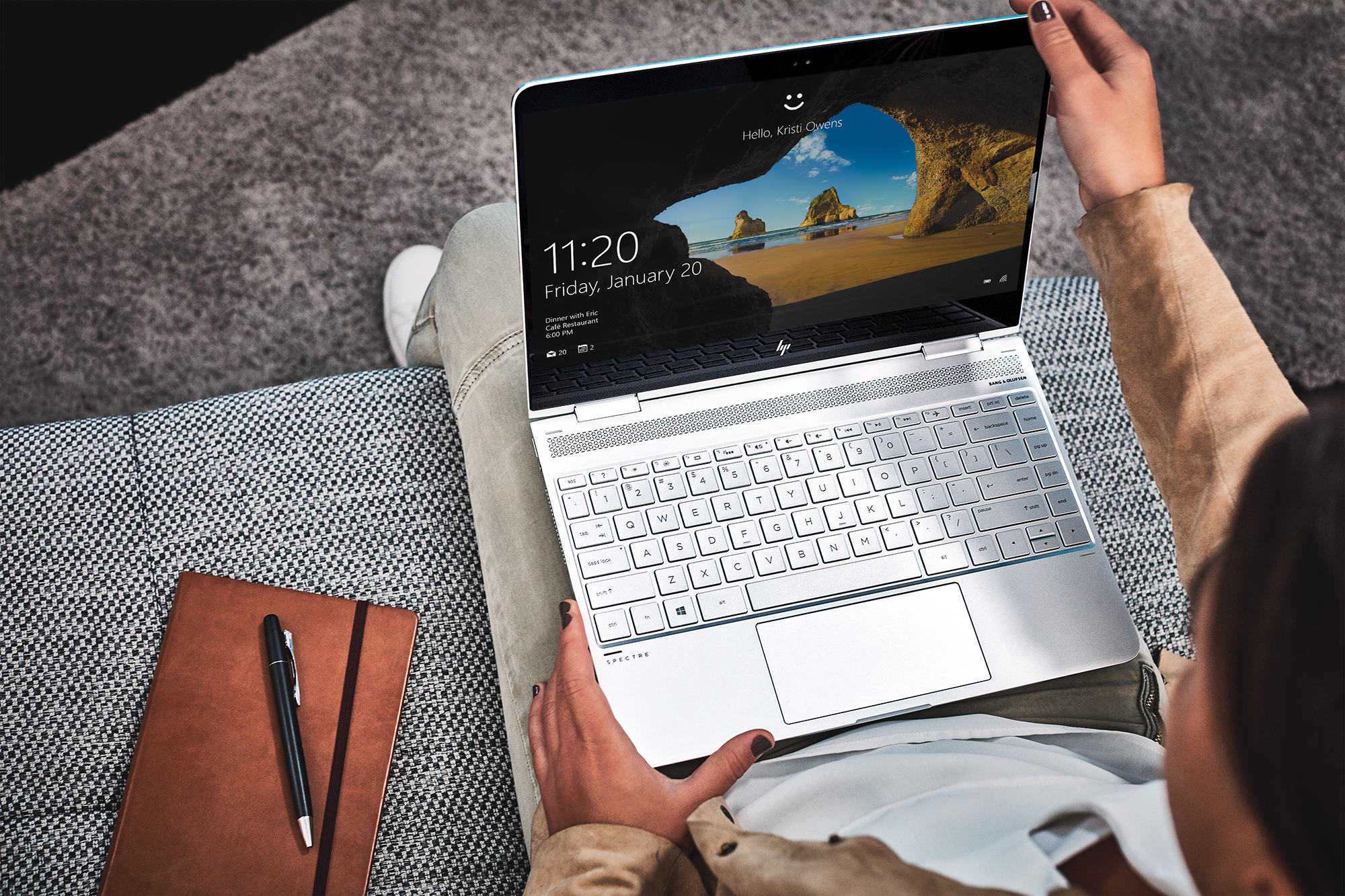 A laptop showing the Windows 10 lock screen
