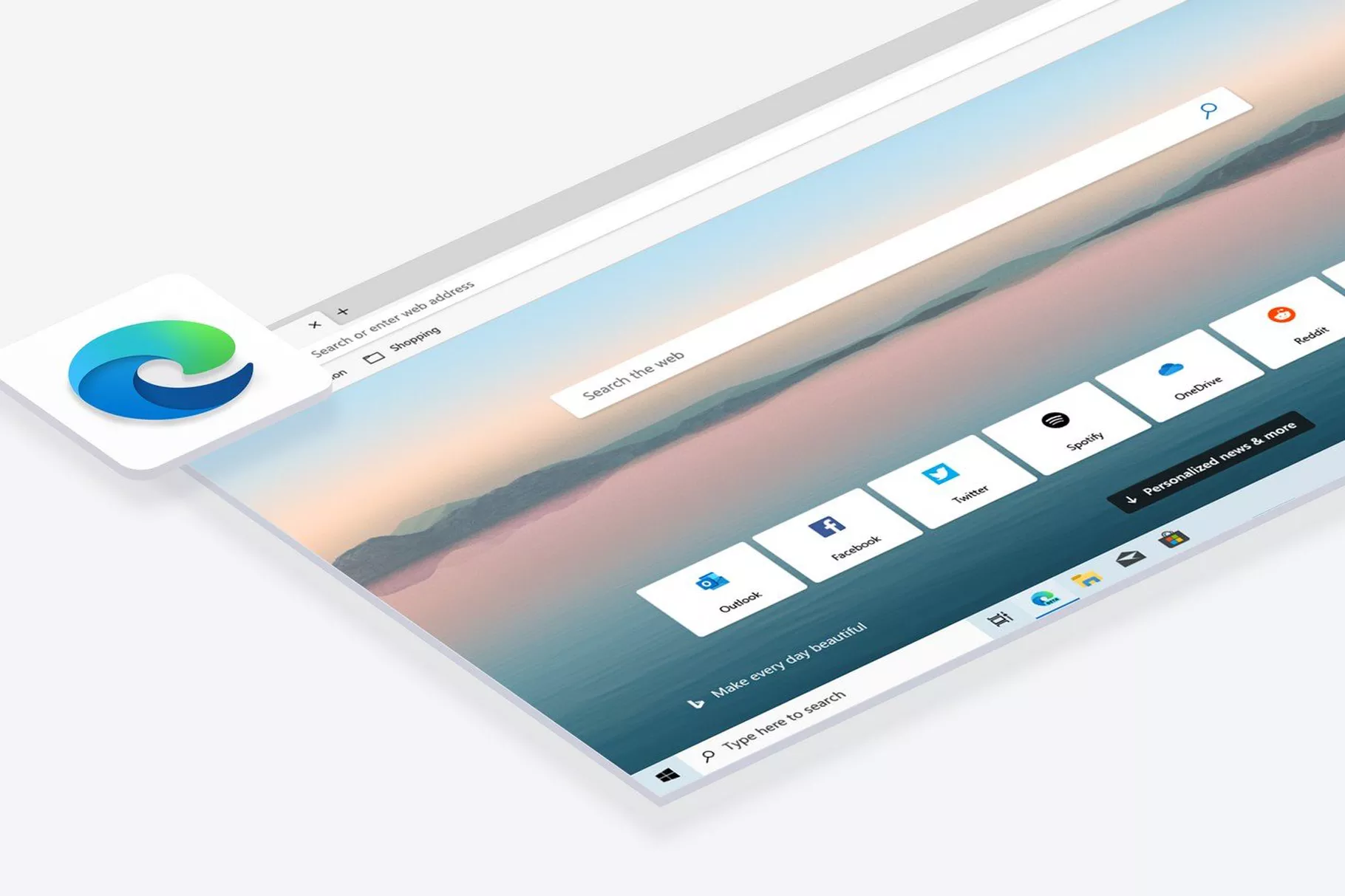 Screenshot of Microsoft Edge overlaid with new logo