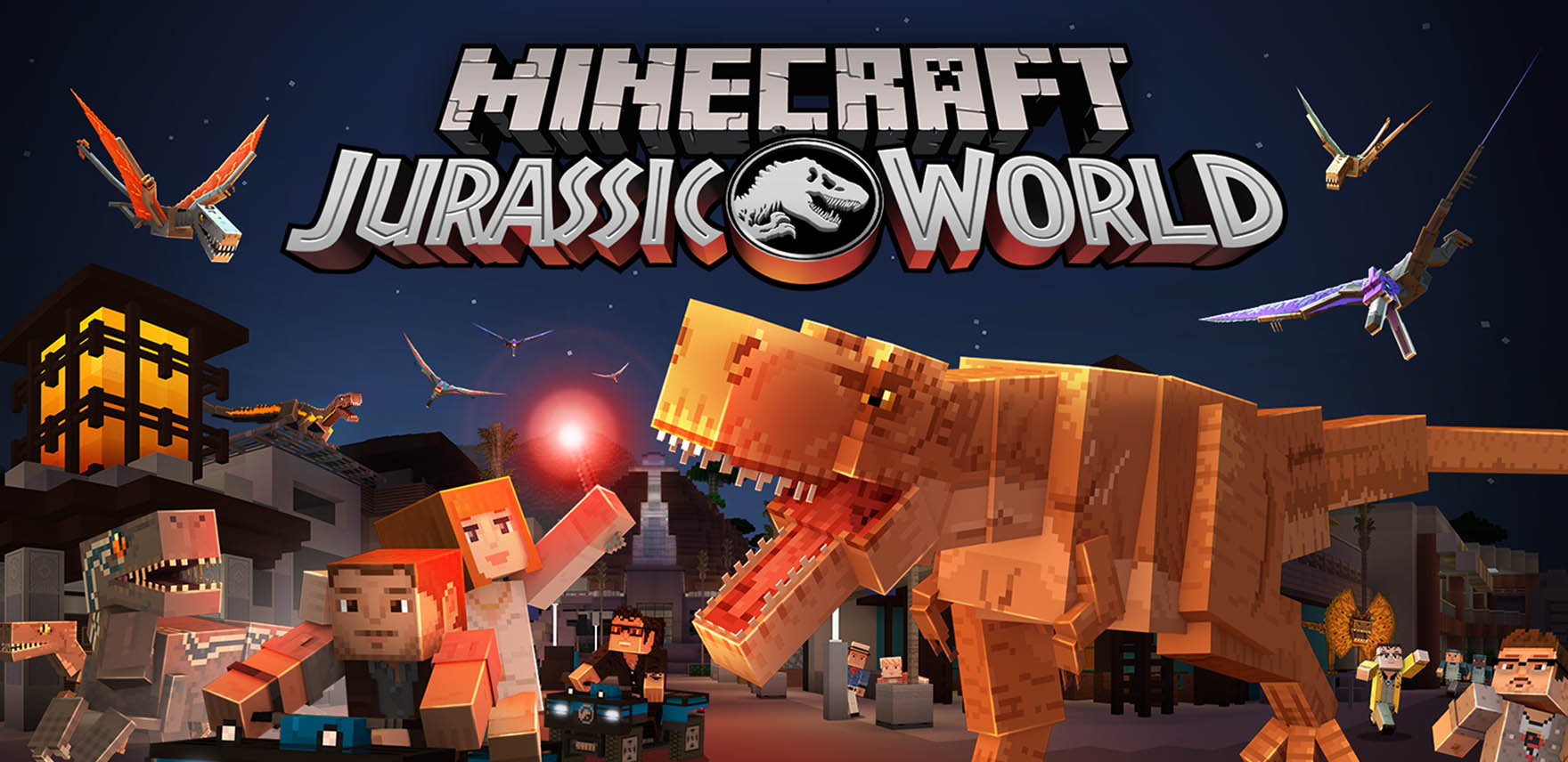 Minecraft park ranger and dinosaur facing off against each other