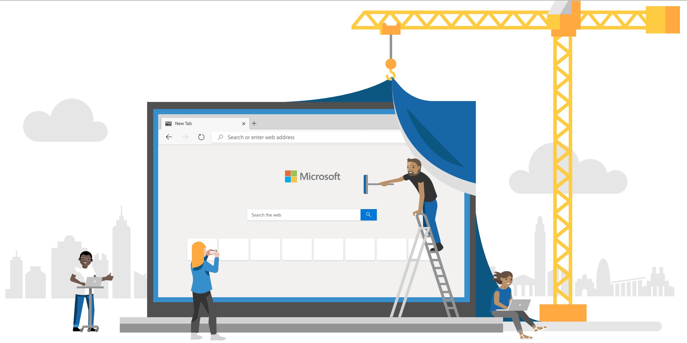 Illustration showing construction of the Microsoft Edge Beta browser on a laptop
