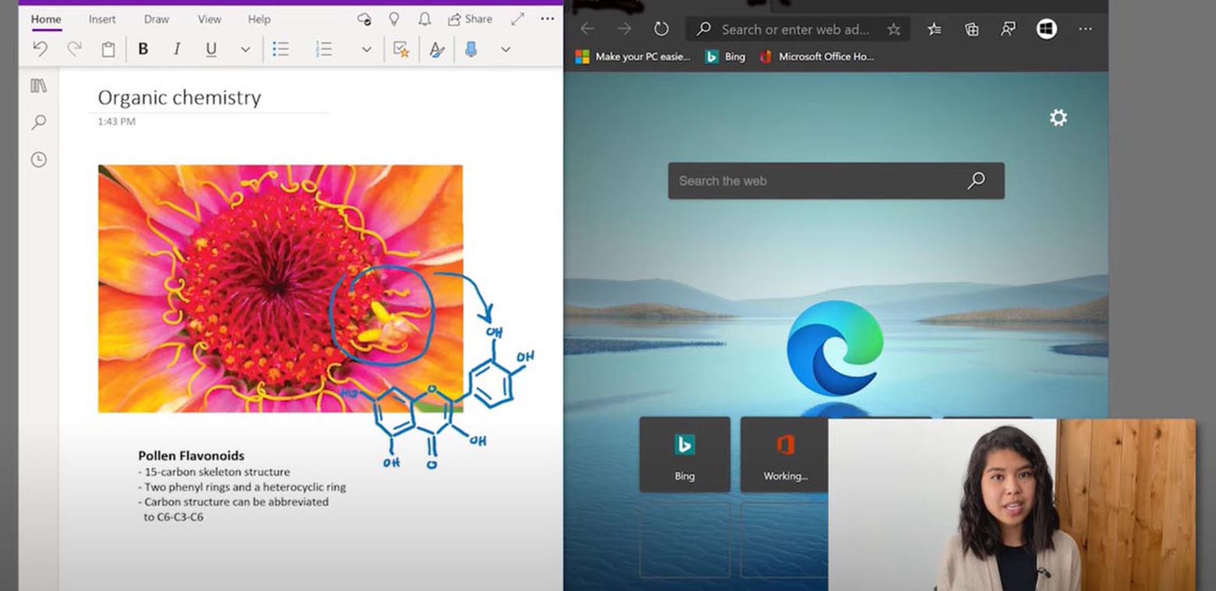 Screen shows a screen split between two desktops with the writer appearing in the corner