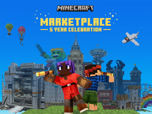 Minecraft characters and buildings