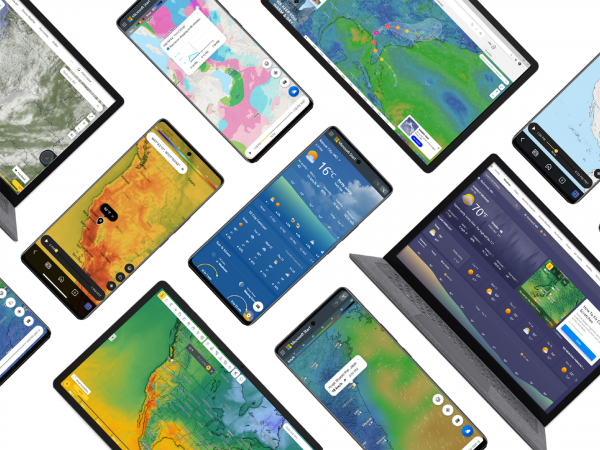 A variety of devices displaying Weather forecasts from Microsoft Start
