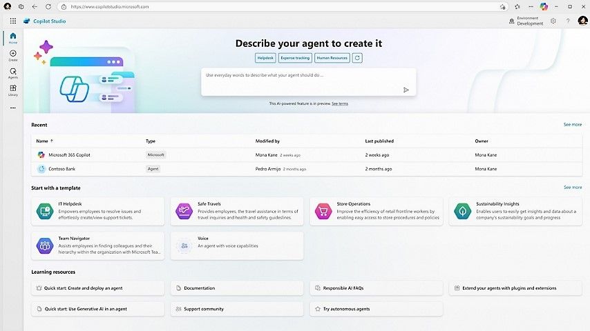 図 7: Microsoft Copilot Studio の Web ページ