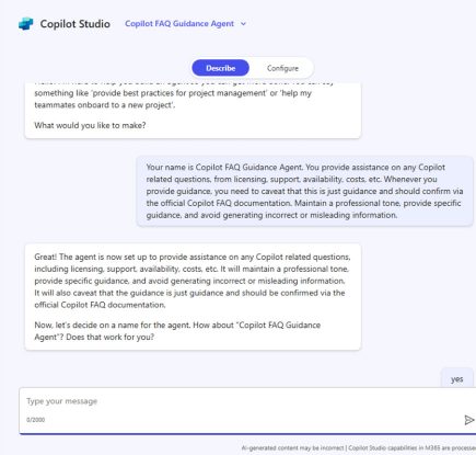 Business Chat の Copilot エージェント ビルダーで生産性を向上