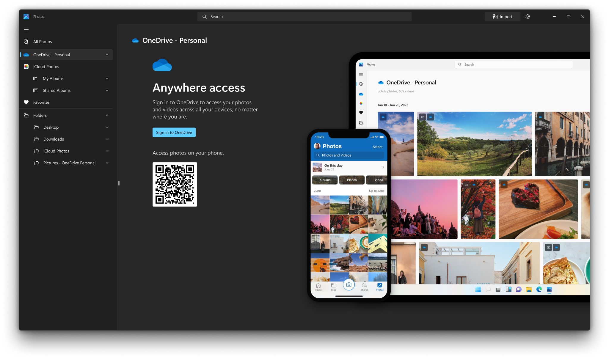 QR code to download the OneDrive iOS/Android mobile app so you can access photos captured on your phone right here in the Photos app.