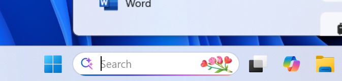 AI sparkle and underline animation in the search box on the taskbar.