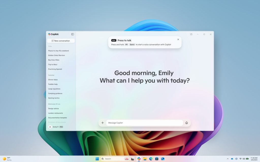 Copilot on Windows app.